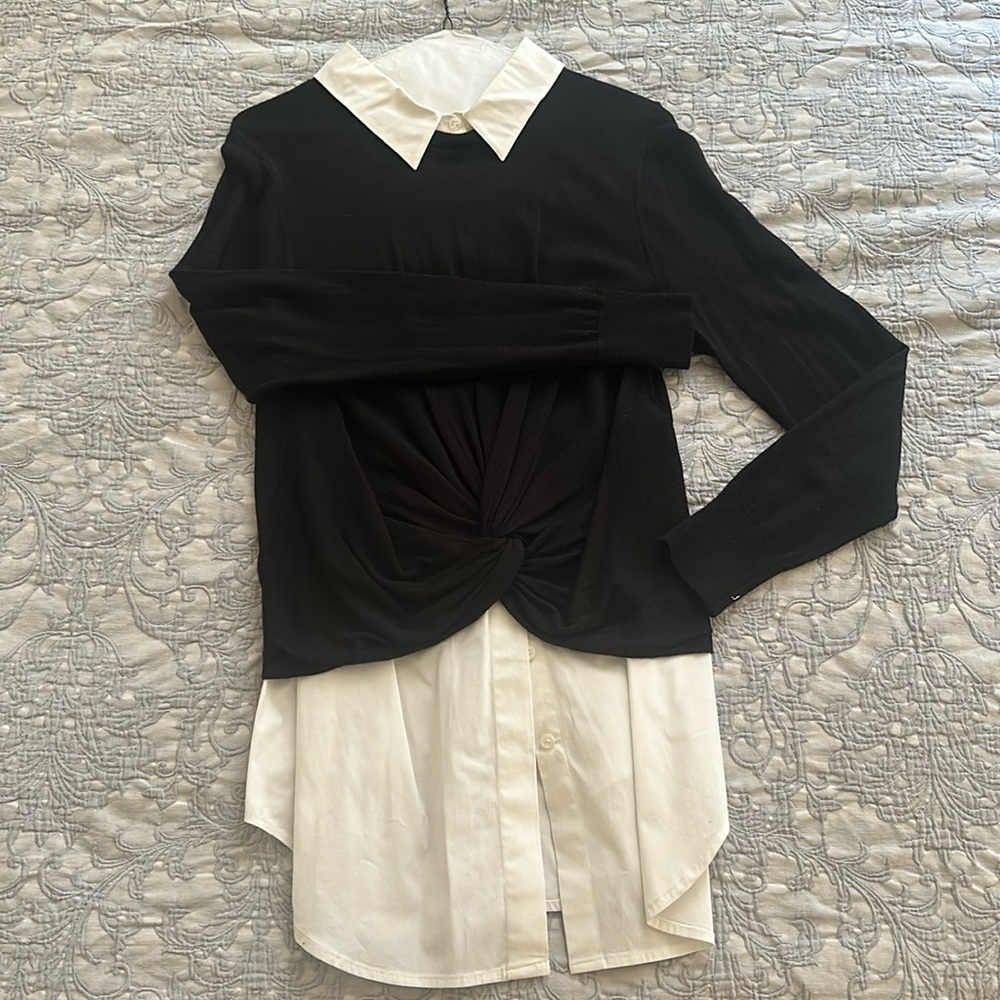 Veronica Beard Phoebe mixed media top  size L